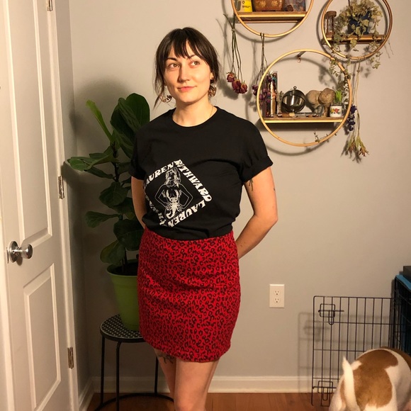 Hot Red Leopard Mini Skirt - Picture 2 of 4